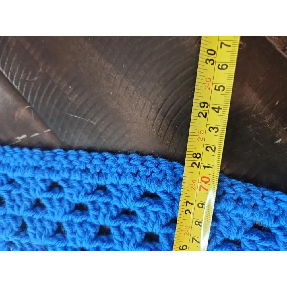 Handmade Crochet Afghan Blanket Blue Turquoise Cream Granny Stitch 38x28